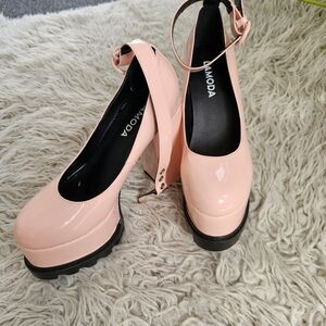 Lamoda Pink Platform Shoes with Ankle Strap, Rubber Soles